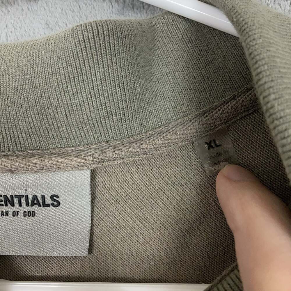 Essentials Fear of God Mens Logo Polo Shirt Taupe Olive Green XL Short Sleeve - Picture 8 of 10